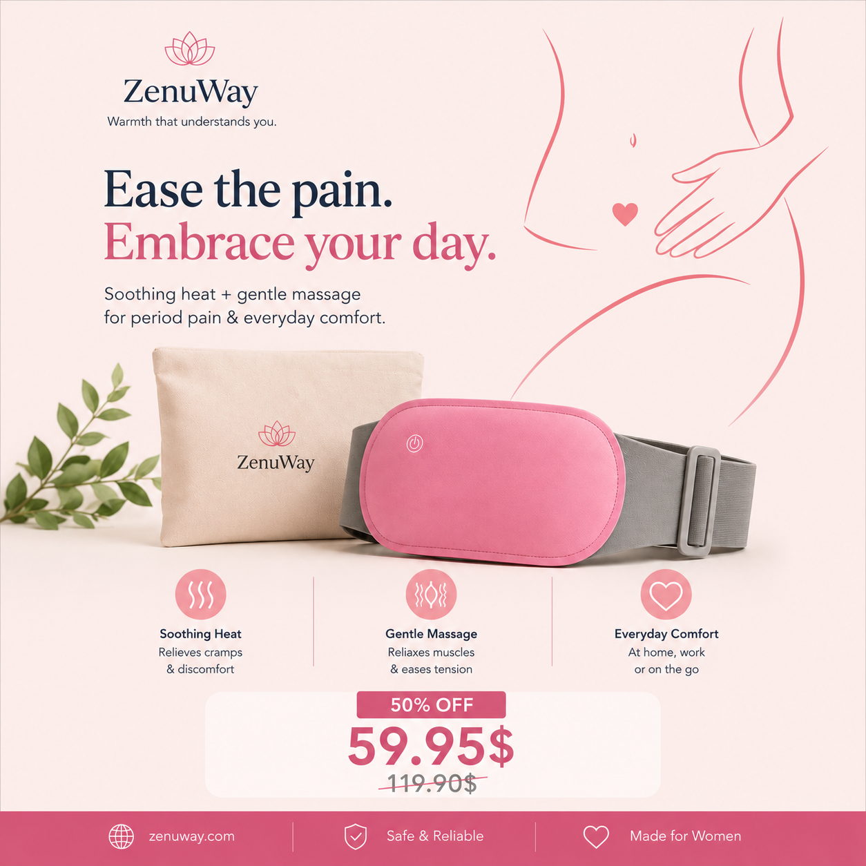 Period Relief Belt with Heat & Massage Therapy