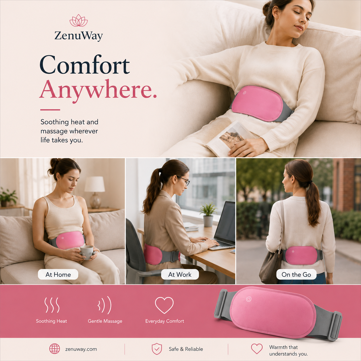 Period Relief Belt with Heat & Massage Therapy